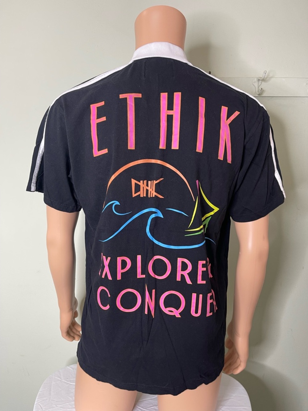 Ethik Black Tee with Neon Pink, Blue & Yellow Sail Graphic